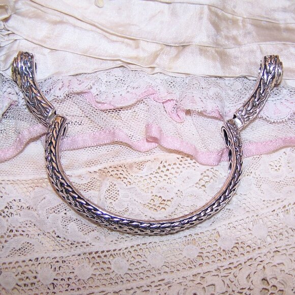 Sterling Silver 14K Gold Peridot CZ Hinged Cuff Bracelet - Size 6.75 - Picture 9 of 11